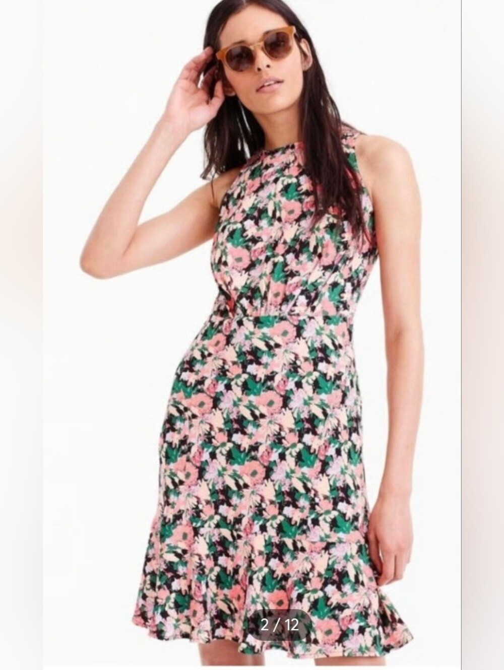 J Crew Mercantile Ruched Waist Sleeveless Dress Size 2 Neon Floral Flounce